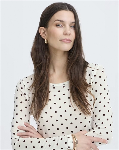  Fransa - FRDeta Langærmet Mesh Bluse - White W. Brown Dots